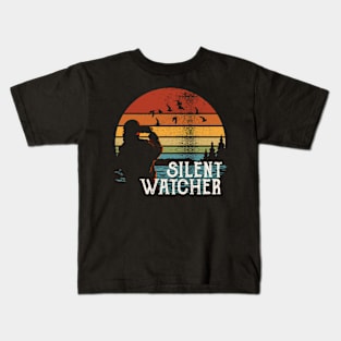 Silent Watcher Vintage Sunset Birdwatching Kids T-Shirt